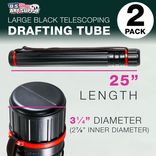 Black Telescoping Drafting Tube - Outside Diameter: 3-1/4", Inside Diameter: 2-7/8" inch, Length: 25 to 42-1/2 inches - 2 Pack