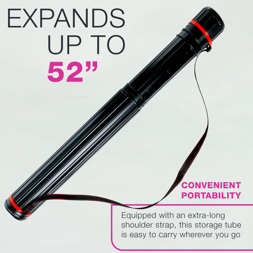 Black Telescoping Drafting Tube (Pack of 2) - 4" Outside/3-3/4" Inside Diameter, Expands 30-1/4" to 52", Durable Protection with Shoulder Strap - Ideal for Posters, Blueprints, Art