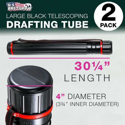 Black Telescoping Drafting Tube (Pack of 2) - 4" Outside/3-3/4" Inside Diameter, Expands 30-1/4" to 52", Durable Protection with Shoulder Strap - Ideal for Posters, Blueprints, Art