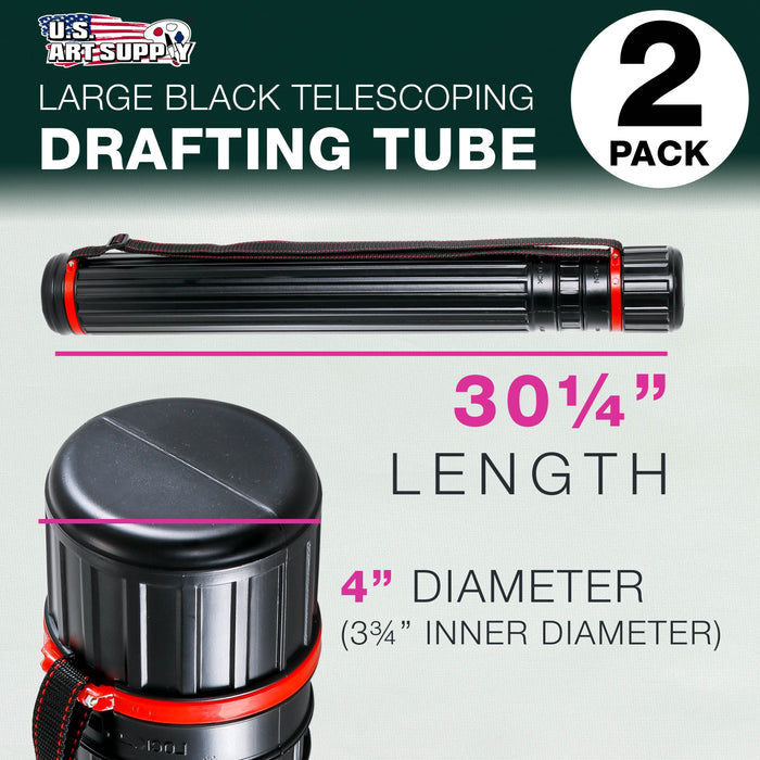 Black Telescoping Drafting Tube (Pack of 2) - 4" Outside/3-3/4" Inside Diameter, Expands 30-1/4" to 52", Durable Protection with Shoulder Strap - Ideal for Posters, Blueprints, Art
