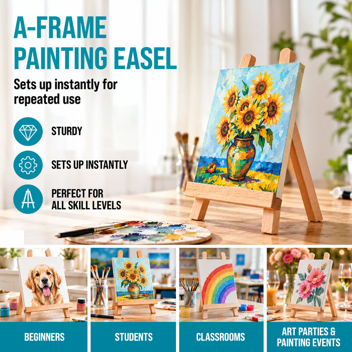 10.5" Small Wooden Tabletop Easel (12 Pack) for Painting and Display Stand - A-Frame Table Top Easel, Canvas Holder