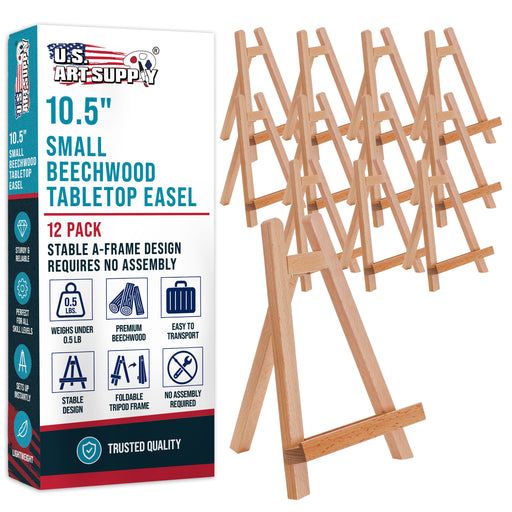 10.5" Small Wooden Tabletop Easel (12 Pack) for Painting and Display Stand - A-Frame Table Top Easel, Canvas Holder