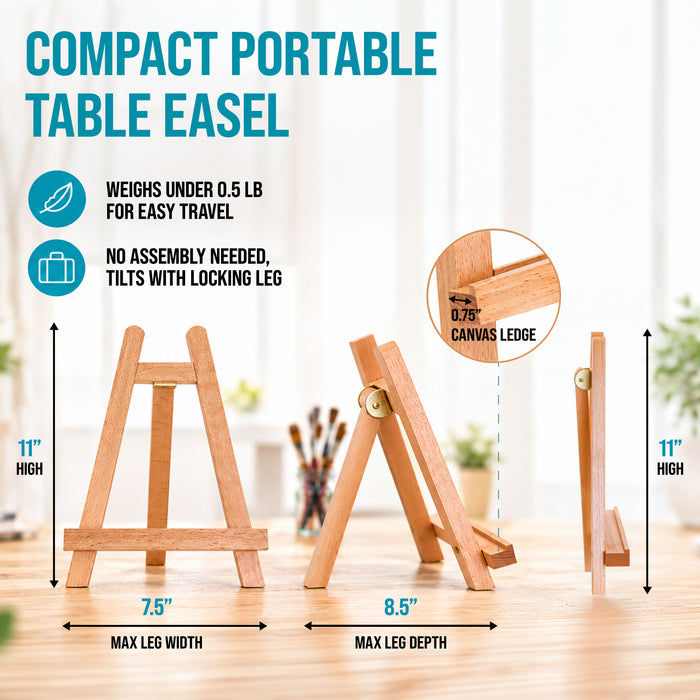 10.5" Small Wooden Tabletop Easel (6 Pack) for Painting and Display Stand - A-Frame Table Top Easel, Canvas Holder