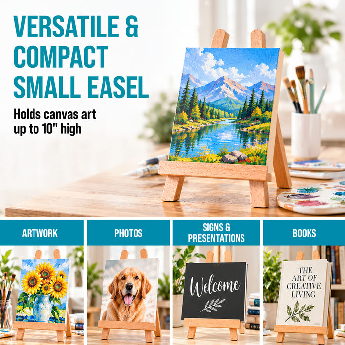 10.5" Small Wooden Tabletop Easel (6 Pack) for Painting and Display Stand - A-Frame Table Top Easel, Canvas Holder