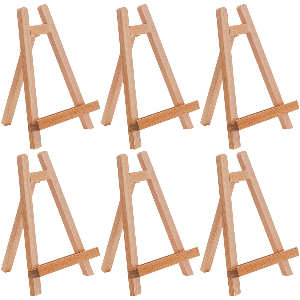 10.5" Small Tabletop Display Stand A-Frame Artist Easel, 6 Pack - Beechwood Tripod, Portable Kids Student School Painting Party Table Desktop Easel