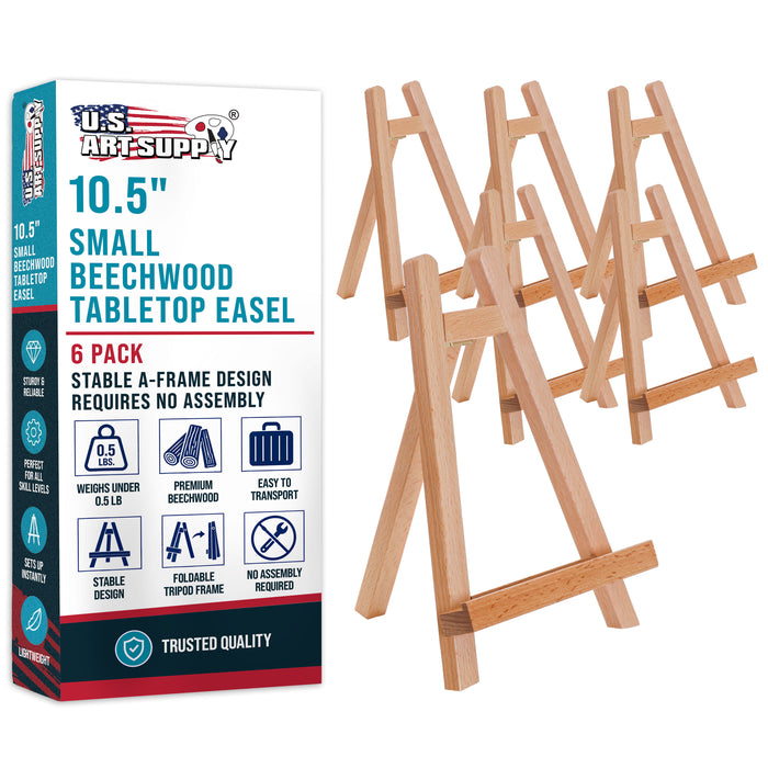 10.5" Small Wooden Tabletop Easel (6 Pack) for Painting and Display Stand - A-Frame Table Top Easel, Canvas Holder