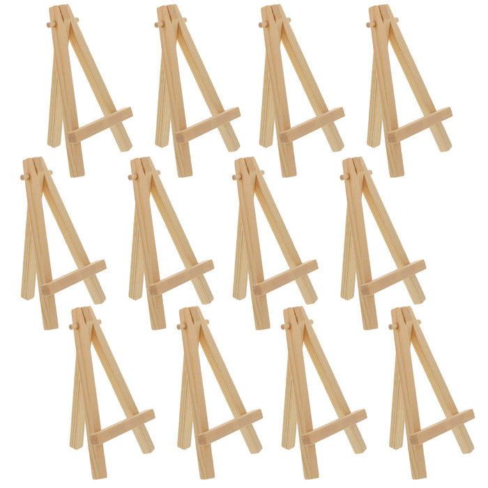 5" Mini Natural Wood Display Easel (12 Pack), A-Frame Artist Painting Party Tripod Easel - Tabletop Holder Stand for Kids Crafts Small Canvases Cards