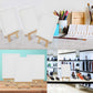 4" x 6" Stretched Canvas with 8" High Small Natural Wooden Easel (12 Pack), A-Frame Canvas Stand Tripod, Small Painting Easels - Tabletop Easel for Painting, Canvases, Student Crafts