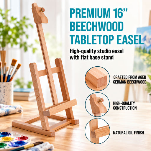 16" Mini Tabletop Wooden H-Frame Studio Easel (Pack of 12) - Artists Adjustable Beechwood Painting and Display Easel, Holds Up To 12" Canvas, Holder