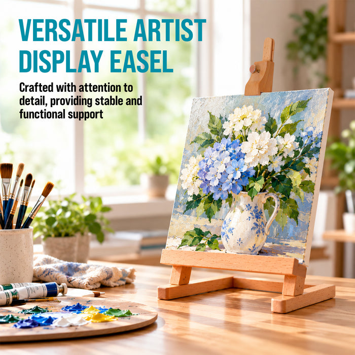 16" Mini Tabletop Wooden H-Frame Studio Easel (Pack of 12) - Artists Adjustable Beechwood Painting and Display Easel, Holds Up To 12" Canvas, Holder