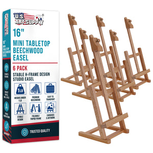 16" Mini Tabletop Wooden H-Frame Studio Easel (Pack of 6) - Adjustable Beechwood Painting and Display Easel, Holds Up To 12" Canvas