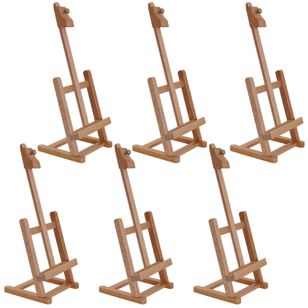 U.S. Art Supply 16" Mini Tabletop Wooden H-Frame Studio Easel (Pack of 6) - Adjustable Beechwood Painting and Display Easel, Holds Up To 12" Canvas