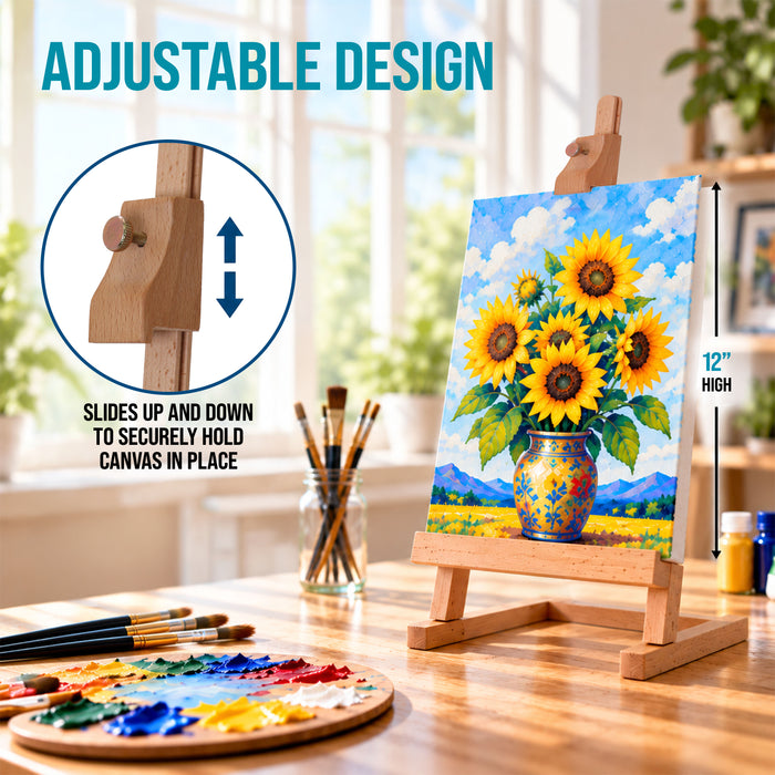 16" Mini Wooden Studio Tabletop Easel - H-Frame Artists Adjustable Painting and Display Stand, Holds Up to 12" Canvas - Portable Table Top Easel for Painting, Artwork