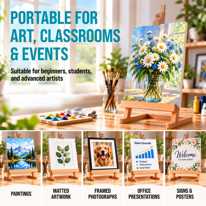 16" Mini Wooden Studio Tabletop Easel - H-Frame Artists Adjustable Painting and Display Stand, Holds Up to 12" Canvas - Portable Table Top Easel for Painting, Artwork