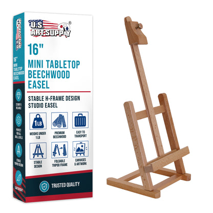 16" Mini Wooden Studio Tabletop Easel - H-Frame Artists Adjustable Painting and Display Stand, Holds Up to 12" Canvas - Portable Table Top Easel for Painting, Artwork