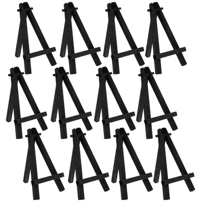 5" Mini Easel (12 Pack) - Black Wooden A-Frame Tabletop Display Stand, Mini Easel Stand - Small Easels for Display, Small Canvases, Crafts, Business Cards, Signs, Photos, Gifts