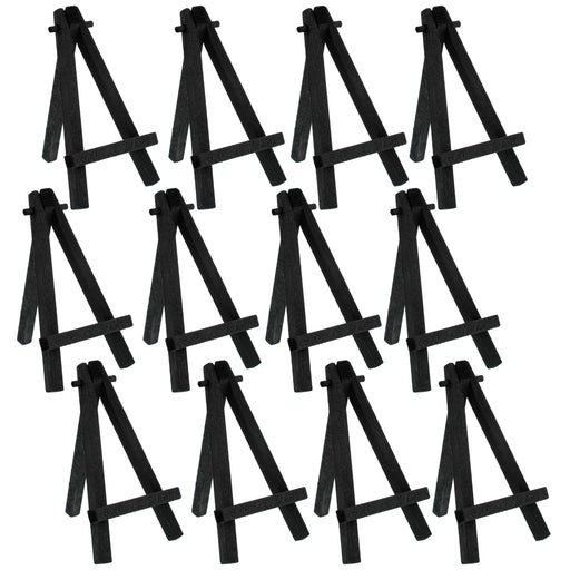 5" Mini Black Wood Display Easel (12 Pack), A-Frame Artist Painting Party Tripod Easel - Tabletop Holder Stand for Kids Crafts Small Canvases Cards