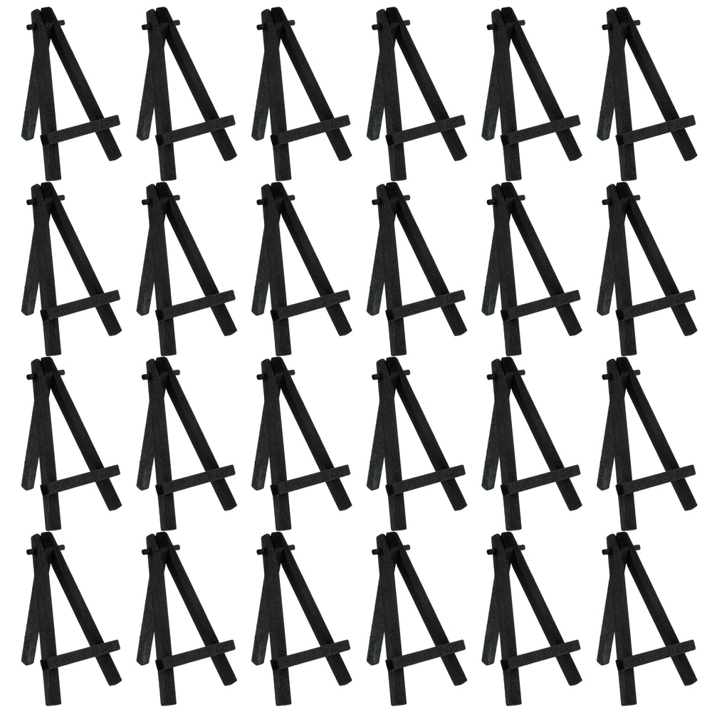 5" Mini Black Wood Display Easel, 24 Pack, A-Frame Artist Painting Party Tripod Easel - Tabletop Holder Stand for Small Canvases, Kids Crafts, Signs