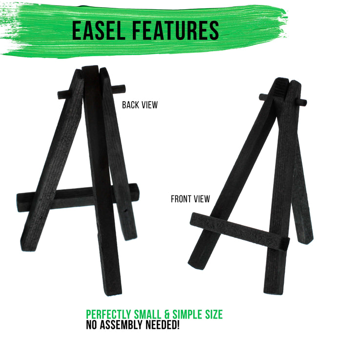 5" Mini Black Wood Display Easel, 24 Pack, A-Frame Artist Painting Party Tripod Easel - Tabletop Holder Stand for Small Canvases, Kids Crafts, Signs