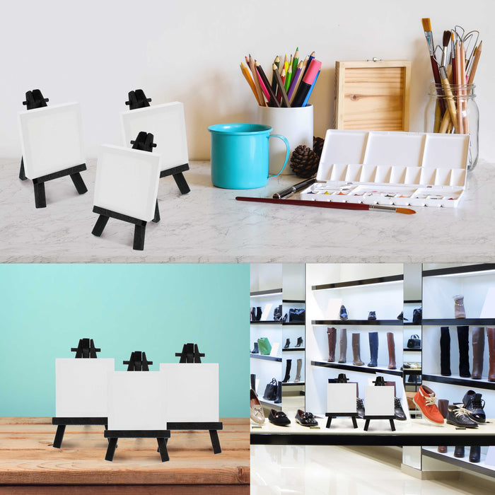 5" Mini Easel (24 Pack) - Black Wooden A-Frame Tabletop Display Stand, Mini Easel Stand - Small Easels for Display, Small Canvases, Crafts, Business Cards, Signs, Photos, Gifts