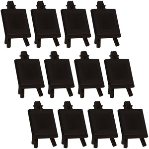 3" x 3" Stretched Black Canvas with 5" Mini Easel Kit (12 Pack) - Black Wooden A-Frame Tabletop Display Stand, Mini Easel Stand - Small Easels for Display, Small Canvases, Crafts
