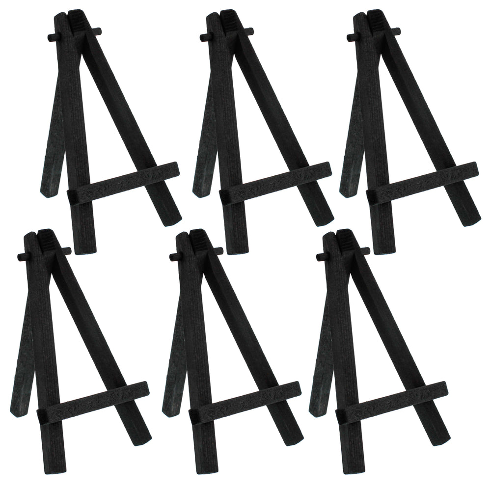 5" Mini Black Wood Display Easel (6 Pack), A-Frame Artist Painting Party Tripod Easel - Tabletop Holder Stand for Kids Crafts Small Canvases Cards