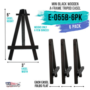5" Mini Easel (6 Pack) - Black Wooden A-Frame Tabletop Display Stand, Mini Easel Stand - Small Easels for Display, Small Canvases, Crafts, Business Cards, Signs, Photos, Gifts