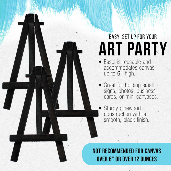 8" High Small Black Wooden Easel (6 Pack), A-Frame Canvas Stand Tripod, Small Painting Easels - Tabletop Easel for Painting, Canvases, Student Crafts, Event Signs Photos