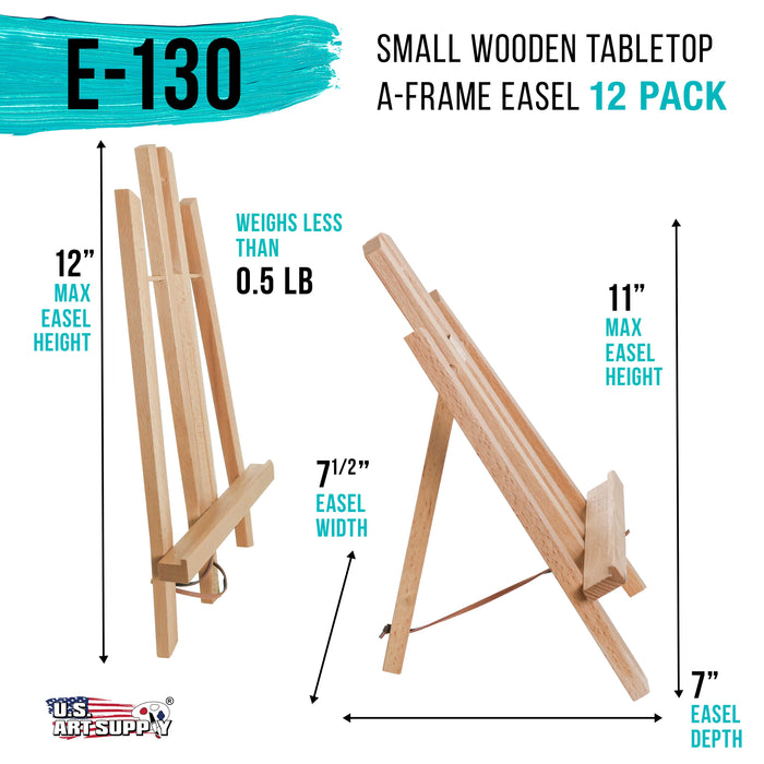 11" Small Tabletop Display Stand A-Frame Artist Easel, 12 Pack - Beechwood Tripod, Painting Party Easel, Portable Kids Student Table School Desktop