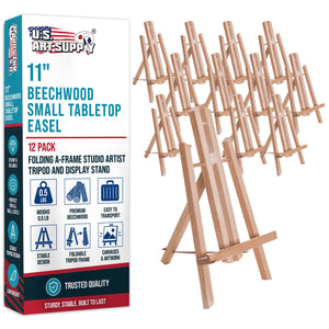 11" Small Tabletop Display Easel - Beechwood Artist A-Frame Display Stand, Wooden Easel for Painting, Canvas Stand, (Pack of 12) Classrooms Events Photo Picture Sign Holder