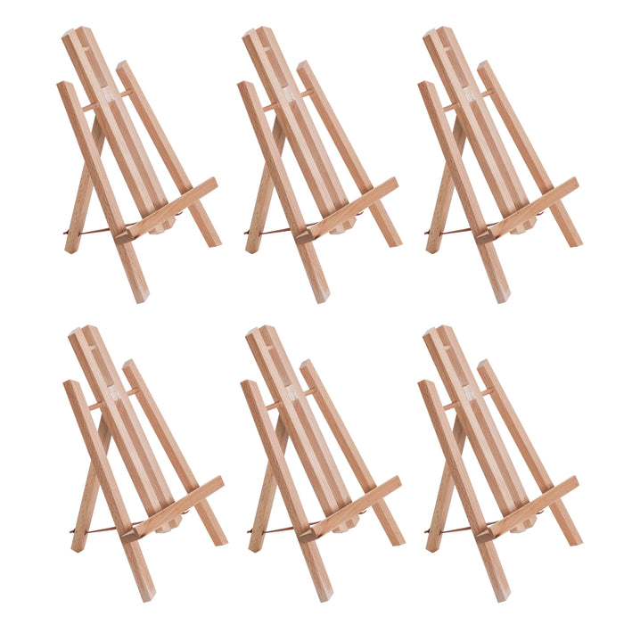 11" Small Tabletop Display Stand A-Frame Artist Easel, 6 Pack - Beechwood Tripod, Painting Party Easel, Portable Kids Student Table School Desktop