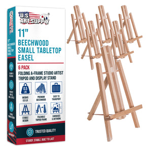 11" Small Tabletop Display Easel - Beechwood Artist A-Frame Display Stand, Wooden Easel for Painting, Canvas Stand, (Pack of 6) Classrooms Events Photo Picture Sign Holder