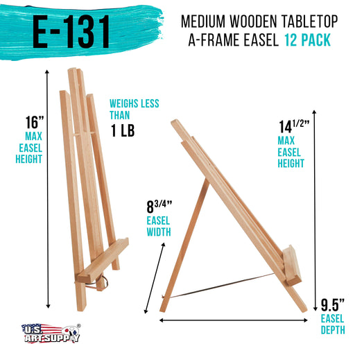 14" Medium Tabletop Display Stand A-Frame Artist Easel, 12 Pack - Beechwood Tripod, Painting Party Easel, Portable Kids Student Table School Desktop