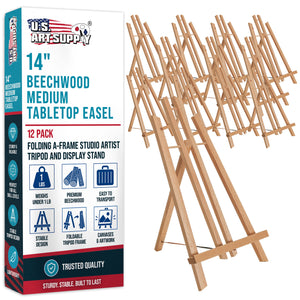 14" Medium Tabletop Display Easel - Beechwood Artist A-Frame Display Stand, Wooden Easel for Painting, Canvas Stand, (Pack of 12) Classrooms Events Photo Picture Sign Holder