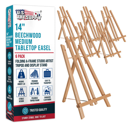 14" Medium Tabletop Display Easel - Beechwood Artist A-Frame Display Stand, Wooden Easel for Painting, Canvas Stand, (Pack of 6) Classrooms Events Photo Picture Sign Holder