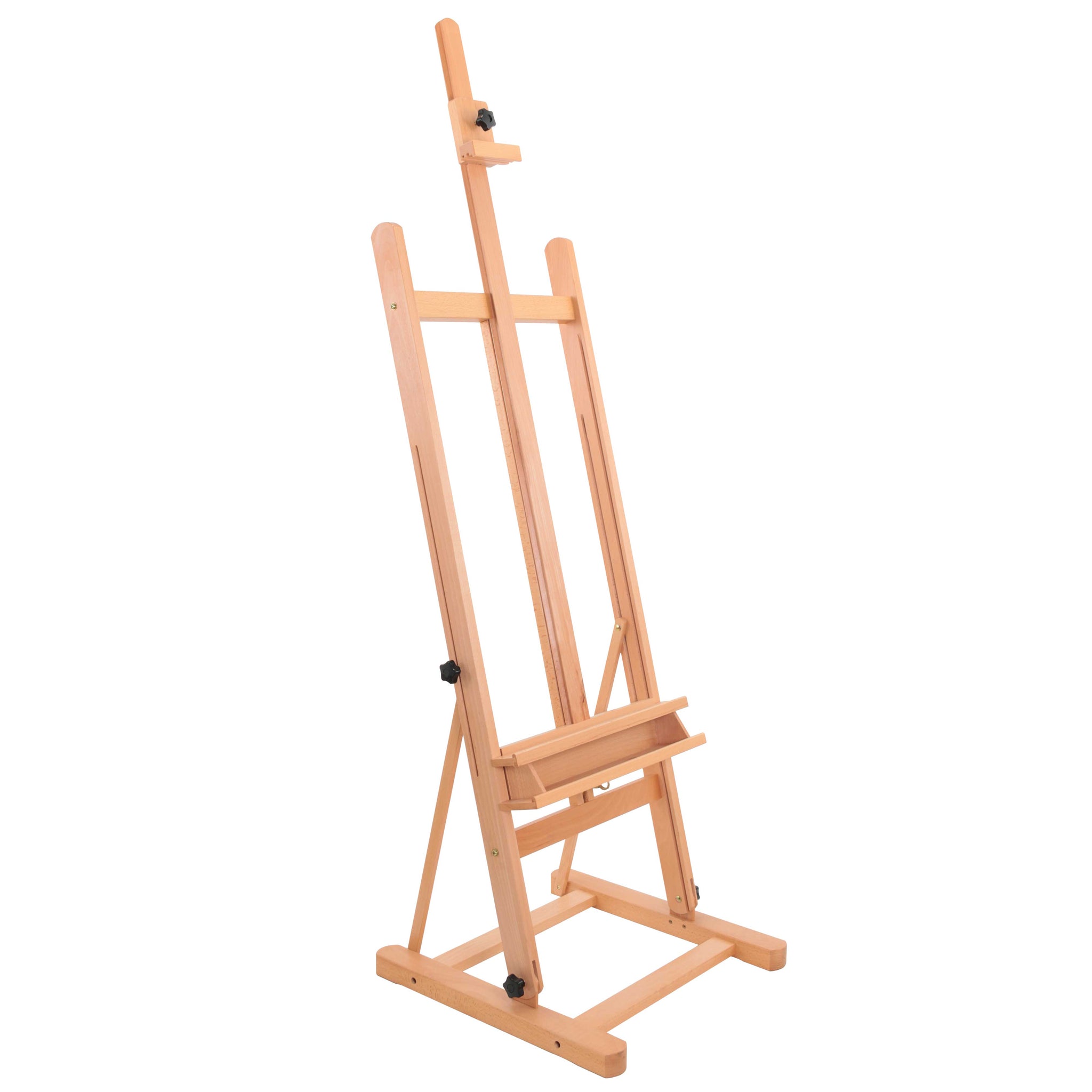 Medium Wooden H-Frame Studio Easel with Artist Storage Tray - Mast Adjustable to 96