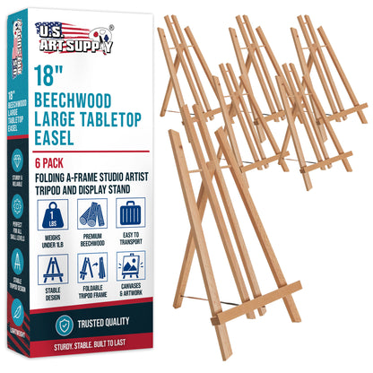 18" Large Tabletop Display Easel - Beechwood Artist A-Frame Display Stand, Wooden Easel for Painting, Canvas Stand, (Pack of 6) Classrooms Events Photo Picture Sign Holder