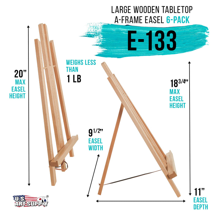 18" Large Tabletop Display Stand A-Frame Artist Easel, 6 Pack - Beechwood Tripod, Painting Party Easel, Portable Kids Student Table School Desktop