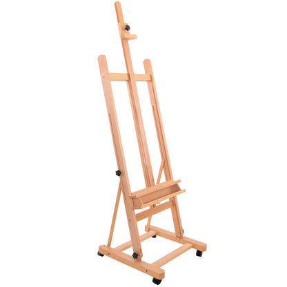 Medium Wooden Studio H Frame Easel with Storage Tray and Wheels - Adjustable to 96" High, Holds 48" Canvas - Beechwood Artist Easel for Painting, Art Display, Portraits