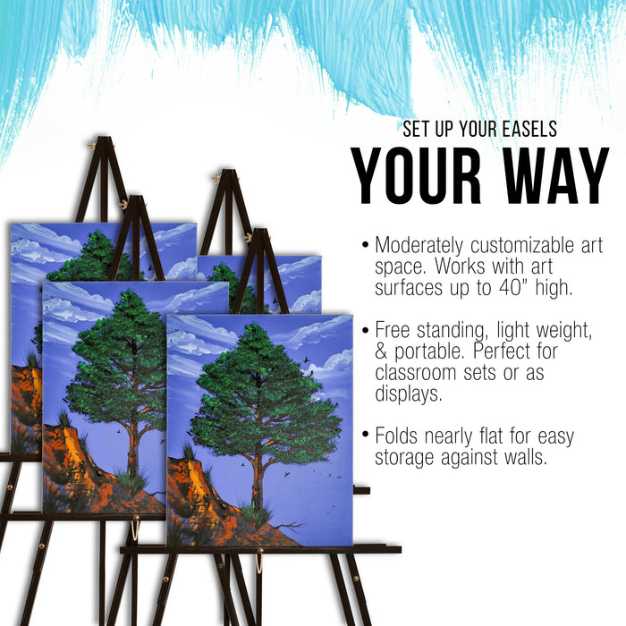 64" Black Wooden Easel Stand (4 Pack) - Adjustable A-Frame Tripod for Painting, Drawing & Signs - Lightweight Easels, Wood Easel Stand for Sign Wedding Display 40" Canvas Capacity