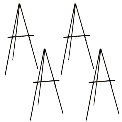 64" Black Wooden Easel Stand (4 Pack) - Adjustable A-Frame Tripod for Painting, Drawing & Signs - Lightweight Easels, Wood Easel Stand for Sign Wedding Display 40" Canvas Capacity