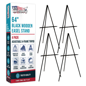 64" Black Wooden Easel Stand (4 Pack) - Adjustable A-Frame Tripod for Painting, Drawing & Signs - Lightweight Easels, Wood Easel Stand for Sign Wedding Display 40" Canvas Capacity