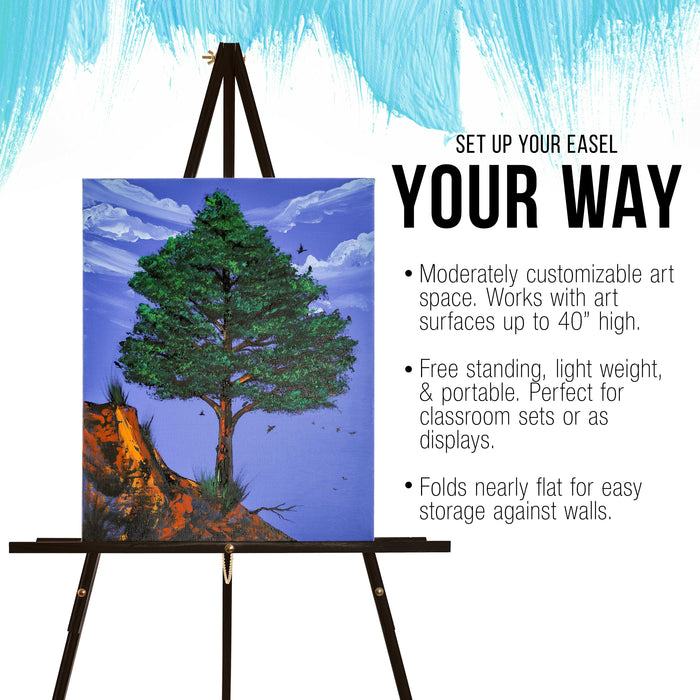 64" Black Wooden Easel Stand - Adjustable A-Frame Tripod for Painting, Drawing, Photos & Signs - Lightweight Easels, Wood Easel Stand for Sign Wedding Display 40" Canvas Capacity