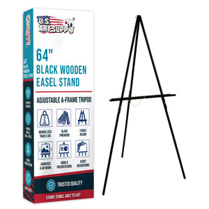 64" Black Wooden Easel Stand - Adjustable A-Frame Tripod for Painting, Drawing, Photos & Signs - Lightweight Easels, Wood Easel Stand for Sign Wedding Display 40" Canvas Capacity