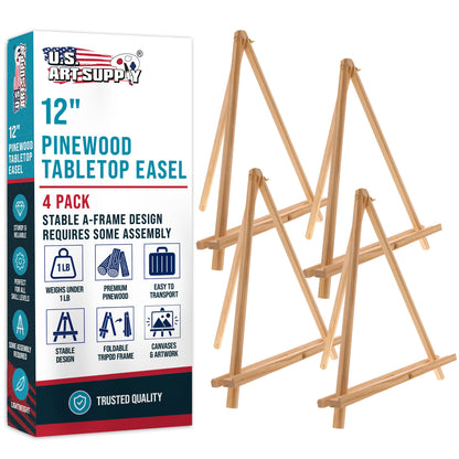 12" Natural Wood Tabletop Easel (4 Pack) - Adjustable A-Frame Canvas Stand for Painting Party & Signs - Table Top Easel for Painting, Canvas Holder, Crafts, Photos, Pictures