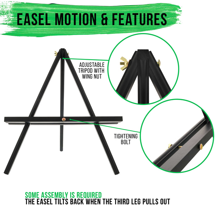 12" Black Wood Tabletop Easel (4 Pack) - Adjustable A-Frame Canvas Stand for Painting Party & Signs - Table Top Easel for Painting, Canvas Holder, Crafts, Photos, Pictures