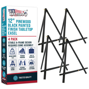 12" Black Wood Tabletop Easel (4 Pack) - Adjustable A-Frame Canvas Stand for Painting Party & Signs - Table Top Easel for Painting, Canvas Holder, Crafts, Photos, Pictures