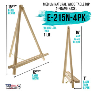 16" Natural Wood Tabletop Easel (4 Pack) - Adjustable A-Frame Canvas Stand for Painting Party & Signs - Table Top Easel for Painting, Canvas Holder, Crafts, Photos, Pictures