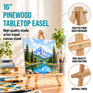 16" Natural Wood Tabletop Easel (4 Pack) - Adjustable A-Frame Canvas Stand for Painting Party & Signs - Table Top Easel for Painting, Canvas Holder, Crafts, Photos, Pictures