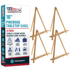16" Natural Wood Tabletop Easel (4 Pack) - Adjustable A-Frame Canvas Stand for Painting Party & Signs - Table Top Easel for Painting, Canvas Holder, Crafts, Photos, Pictures